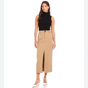 Fifteen Twenty Tailored Claire Saddle Stitch Midi Pencil Skirt Tan Khaki size 4